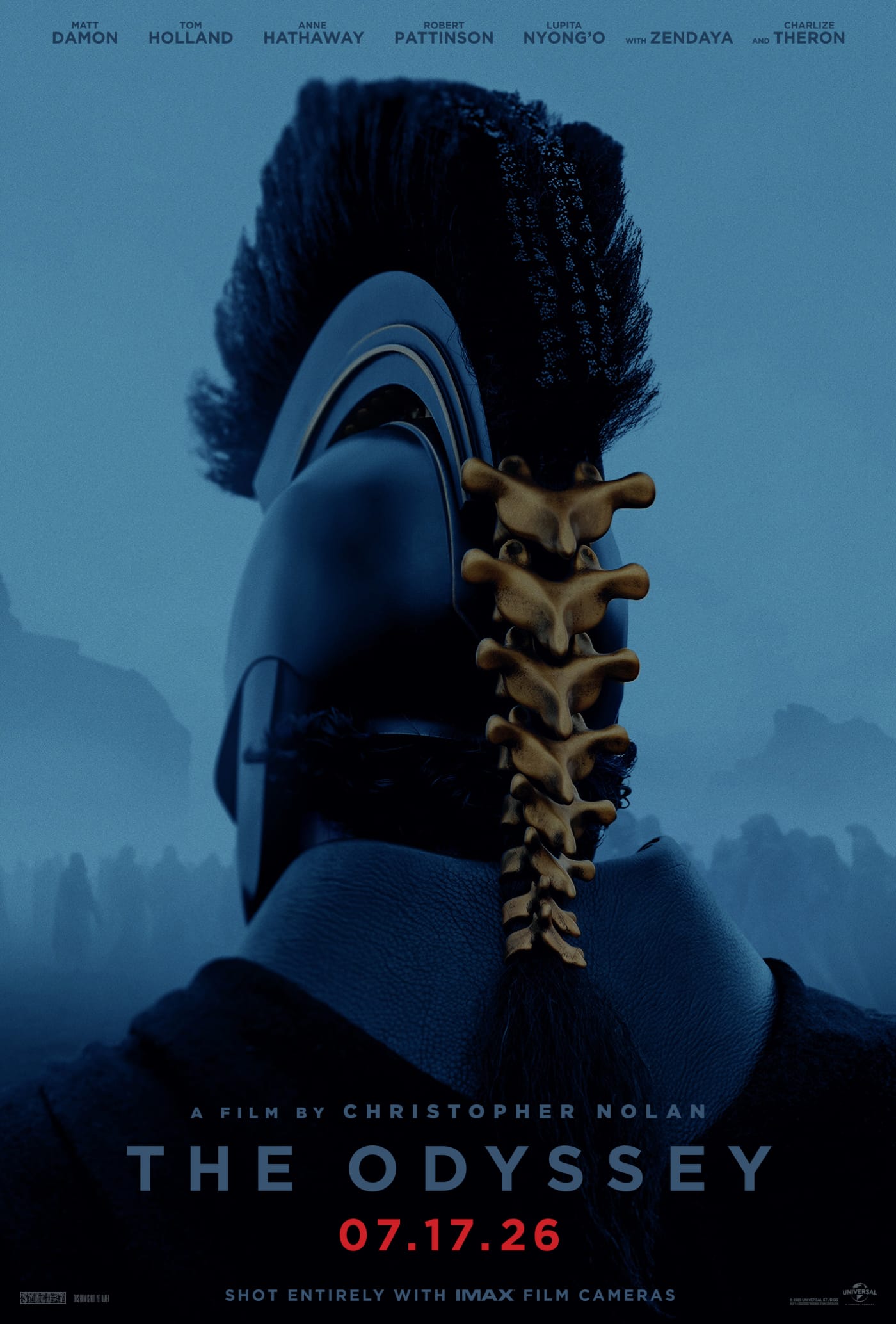 Official one-sheet: the crested helmet of Odysseus in blue fog