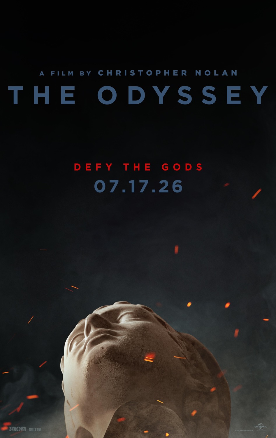 Teaser one-sheet: a fallen marble head among embers